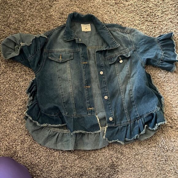 Denim Ruffle Hem Jacket - Picture 1 of 2